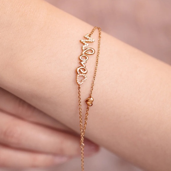 BRAND NEW GONA PARIS DOUBLE LOVE SCRIPT ROSE GOLD BRACELET - Picture 6 of 6